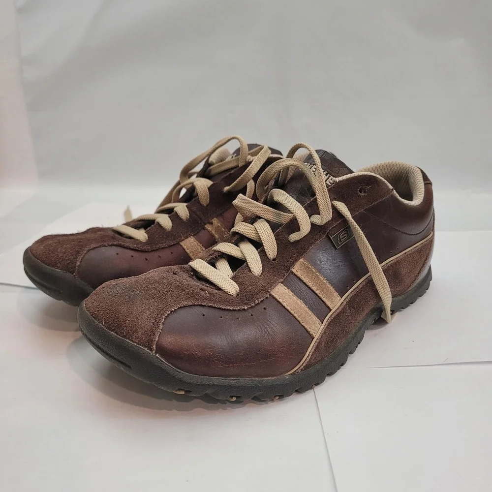 Skechers 45410 Sneakers Mens 8.5 Brown Leather Suede Low Top Lace Up Shoes